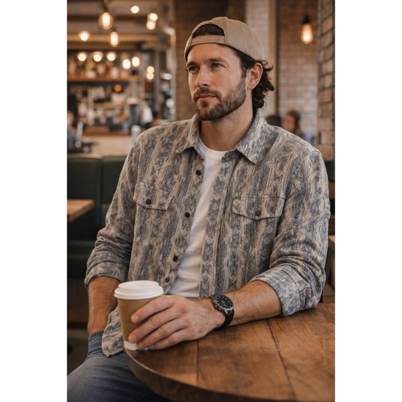 Sun + Stone Other - Sun + Stone Men Flannel Shirt L Aztec Southwest Tribal Gray Cotton Western Ranch
